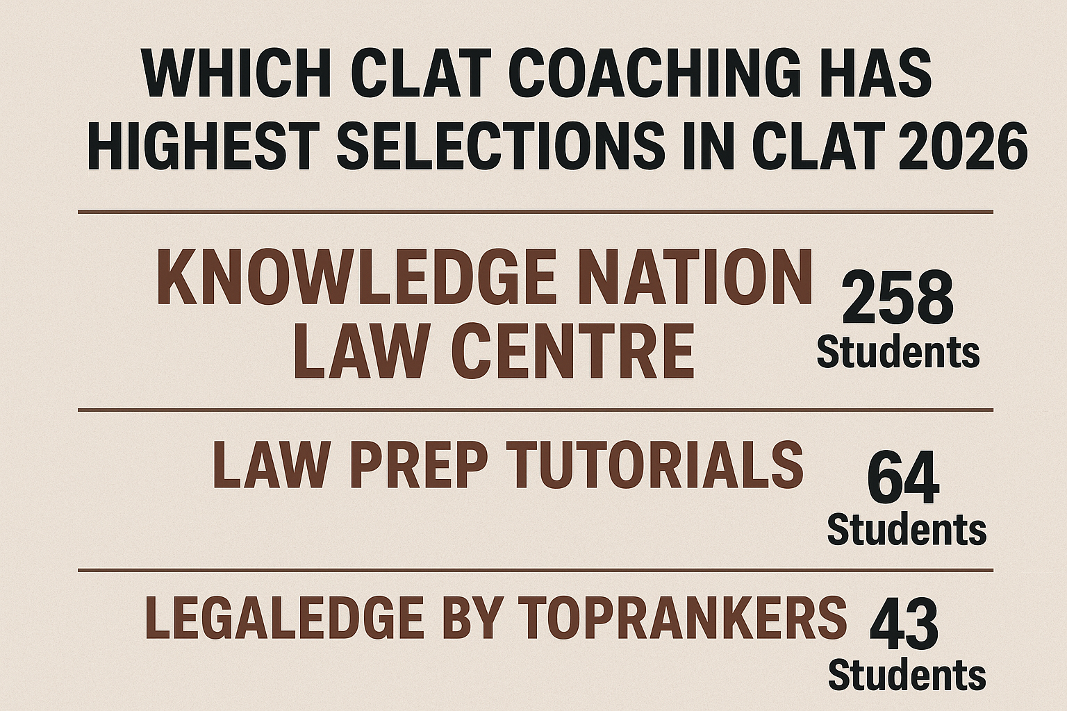Which CLAT Coaching has the highest selections in CLAT 2026